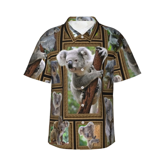 Koala Hawaiian Shirts For Men, Summer Short-Sleeve Relaxed-Fit Button-Down Shirts Medium