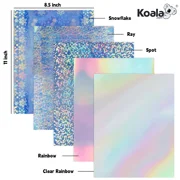 Koala Holographic Sticker Paper for Inkjet + Laser Printers, 20 Sheets Mixed 8.5x11 inch Printable Vinyl Sticker Paper, Dries Quickly Waterproof Sticker Paper