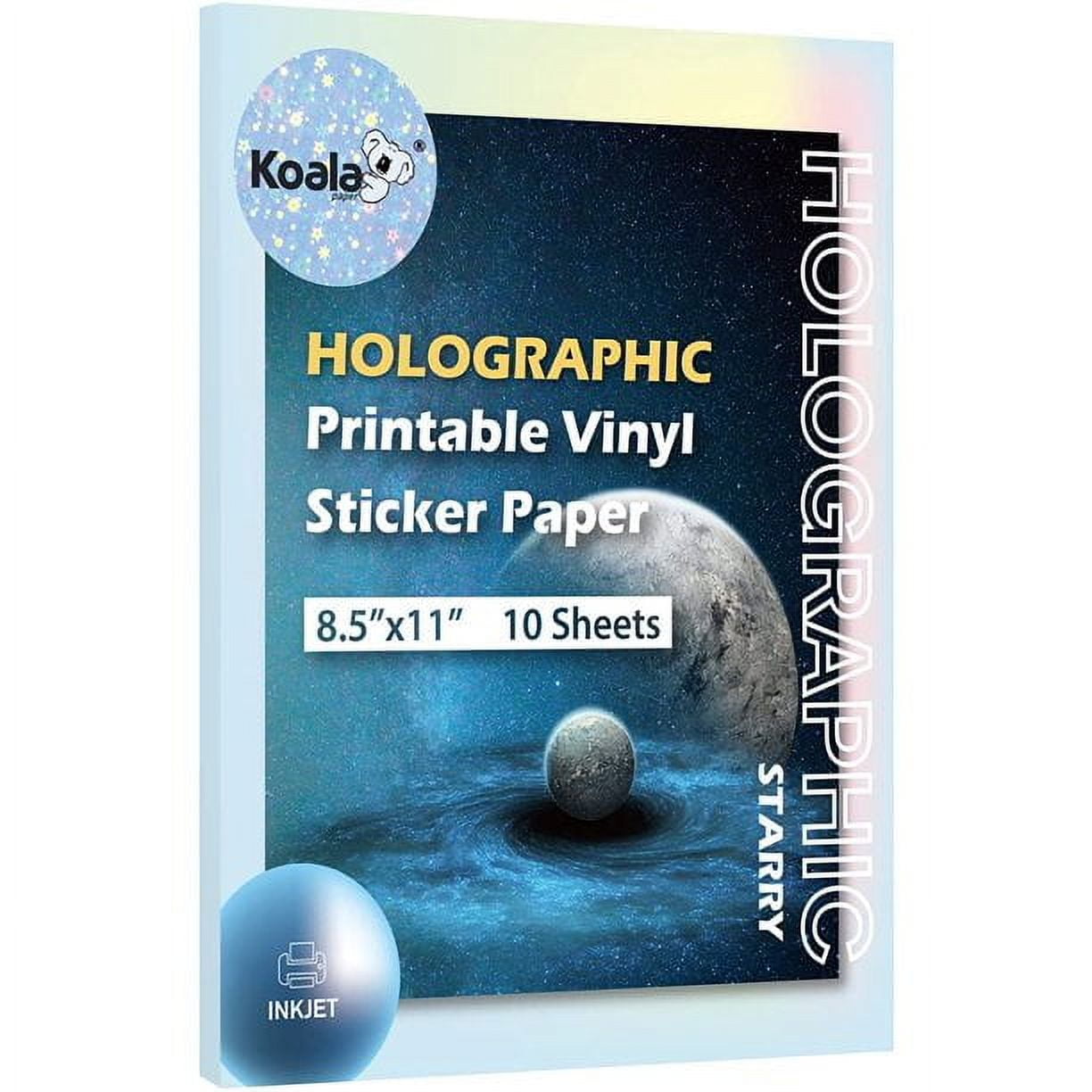Koala Holographic Sticker Paper for Inkjet Printer Starry 10 Sheets 8.5x11  Inch Printable Vinyl Sticker Paper Rainbow Waterproof Sticker Paper,  Removable, Tear Resistant 