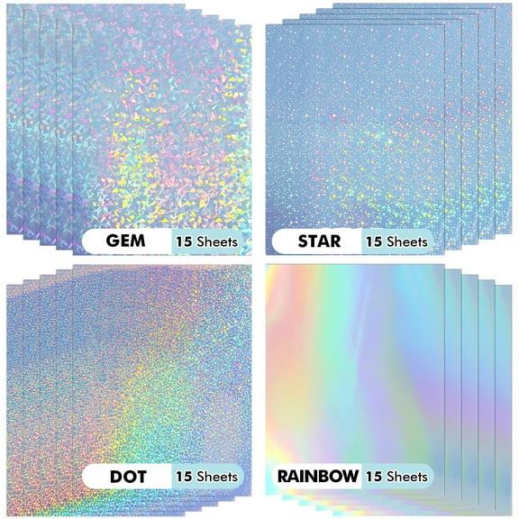 Koala Holographic Sticker Paper for Printers,Glossy,60 Sheets Mixed 4 Patterns,Waterproof, Durable, 8.5x11 Printable Vinyl Sticker Paper for Inkjet + Laser