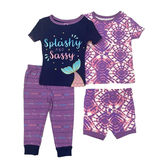 Koala Infant Girls 4pc Blue & Purple Splashy Sassy Mermaid Pajamas Sleep Set 24m