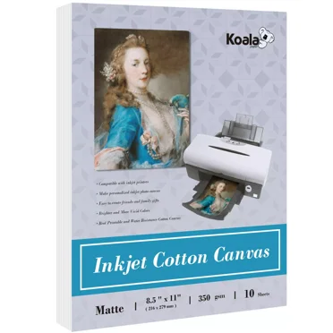 Koala Inkjet Canvas Paper, 100% Cotton Matte Photo Paper 8.5x11, 350gsm Thick Printable Canvas Paper 10PK
