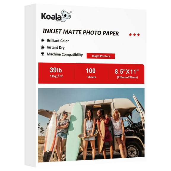 Koala Photo Paper 8.5 x 11 Matte 100 Sheets 145gsm 39LB for Inkjet Printers, Multipurpose Presentation Paper, Brochure paper