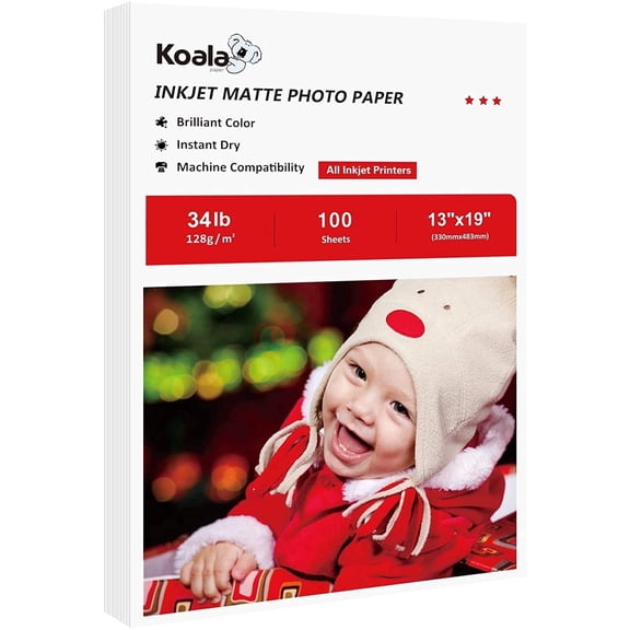 Koala THIN Inkjet Matte Photo Paper 13x19 100 Sheets 7Mil 128gsm, Photo Printer Paper for Presentations, Flyers, Posters