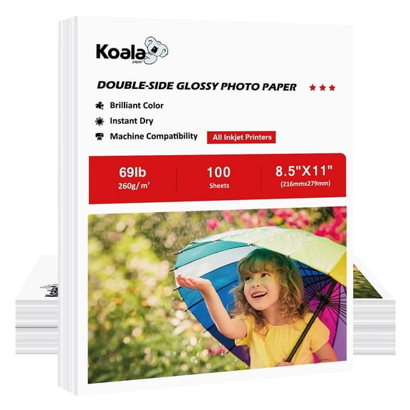 Koala Double Sided Glossy Inkjet Photo Paper 8.5x11, 300 Sheets, 260gsm 69lb Thick Heavyweight Printer Photo Paper , DIY Greeting Cards, Book Covers, etc