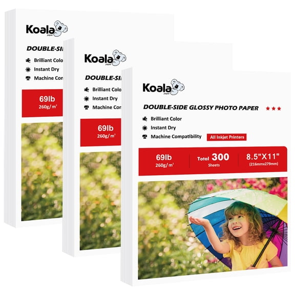 Koala Double Sided Glossy Inkjet Photo Paper 8.5x11, 300 Sheets, 260gsm 69lb Thick Heavyweight Printer Photo Paper , DIY Greeting Cards, Book Covers, etc