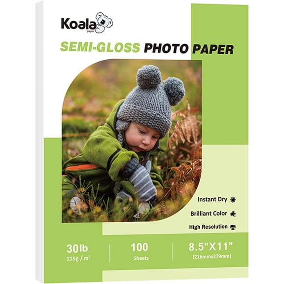Koala Inkjet Thin Semi-Glossy Photo Paper 8.5x11 Inches 100 Sheets Compatible with Inkjet Printer for Brochure Flyer Printing 6Mil Use DYE INK 30LB