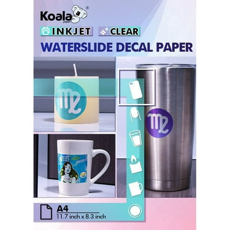 Koala Inkjet Waterslide Decal Paper Clear Water Slide Transfer 5 Sheets, Water Transfer Paper A4 8.3"x11.7"