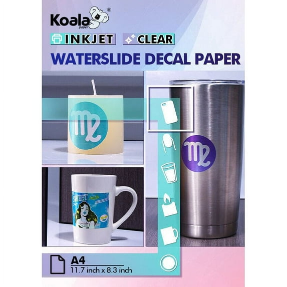 Koala Inkjet Waterslide Decal Paper Clear Water Slide Transfer 5 Sheets, Water Transfer Paper A4 8.3"x11.7"