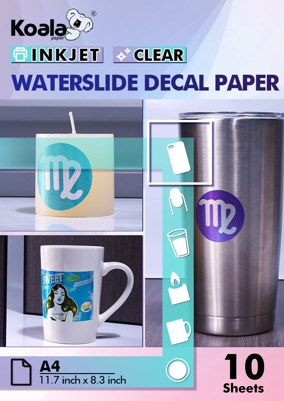 Waterslide Paper Inkjet Clear A4 50 Sheets Upgraded Personalized  Water-Slide Transfer Sheet Printable Water Slide Decals for Mug on OnBuy