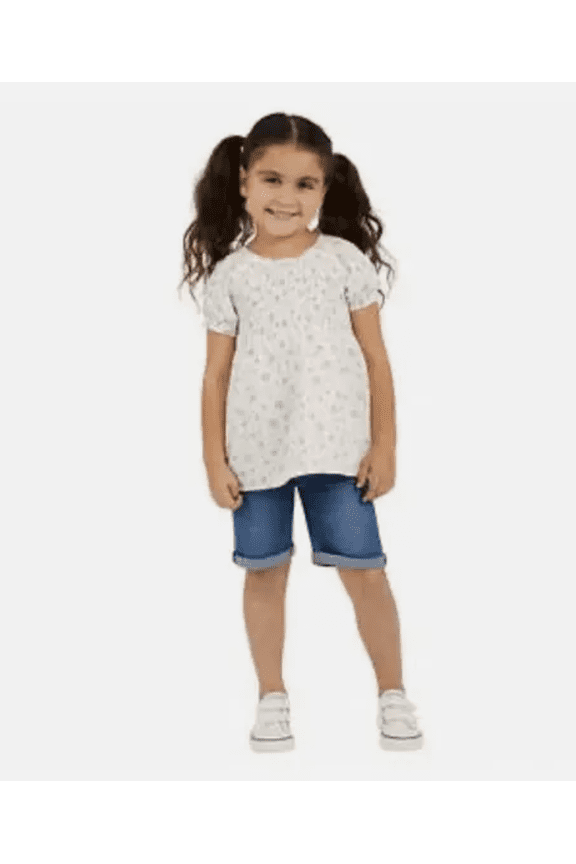Girls Size 6 Denim Shorts White Floral Top 2 Piece Set 3T