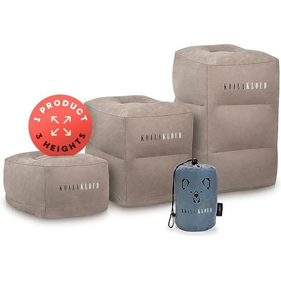 Koala Kloud 3 Height Travel Foot Rest Inflatable Foot Rest Pillow, Airplane Footrest for Flights Car Seat Foot Rest, Kids Travel Accessories, Adjustable Gray