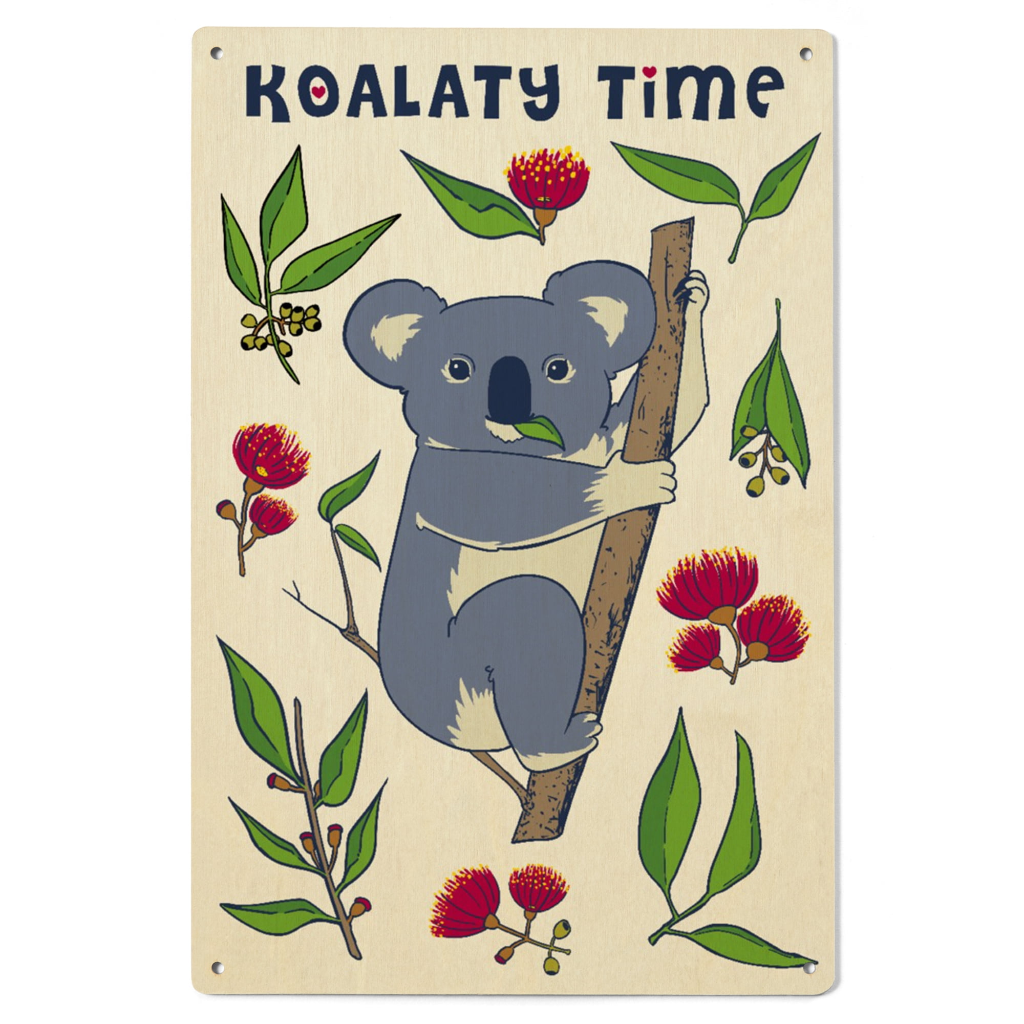 Koala, Koalaty Time, Whimsical Doodle Style Birch Wood Wall Sign (6x9 ...