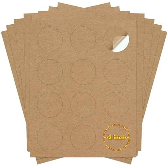Koala Kraft Brown Round Labels 2 Inch, Printable Circle Stickers for Inkjet and Laser Printers, 300 Labels for Logo, Jar$$Office