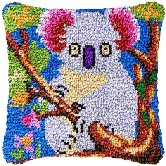 Koala Latch Hook Kits Pillow DIY Rug Cushion Making Kits with preprinted Pattern Canvas Instruction Yarns and Latch Hooking Pillow Cover Easy to Start DIY Home Decor Kits 43x43cm