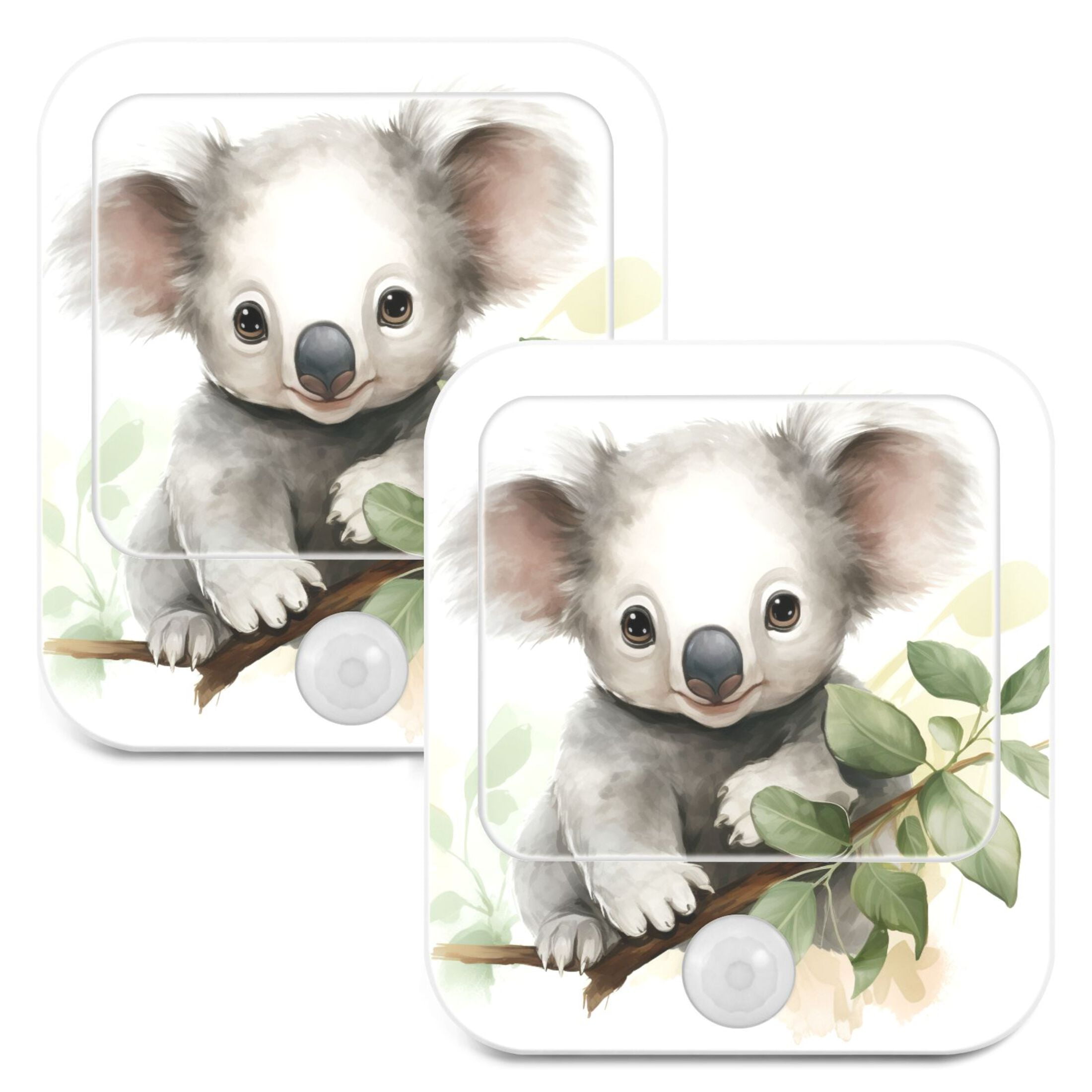 Koala Leaves Grey Night Lights Plug into Wall LED with Auto Light Sensor Warm Light for Kids Hallway Bedroom Living Room Kitchen Bathroom Set of 2