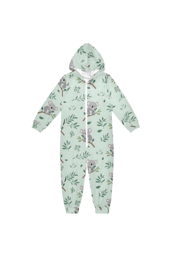 Koala Leaves Pattern One Piece Pajamas Soft Jumpsuit Cozy Sleep and Play Romper Zipper and Pockets 4T
