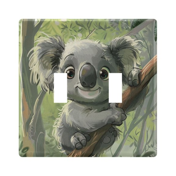 Koala Lying on Trees Cartoon Light Switch Cover Electrical Outlet Cover Replaceable Wall Plates 2-Gang