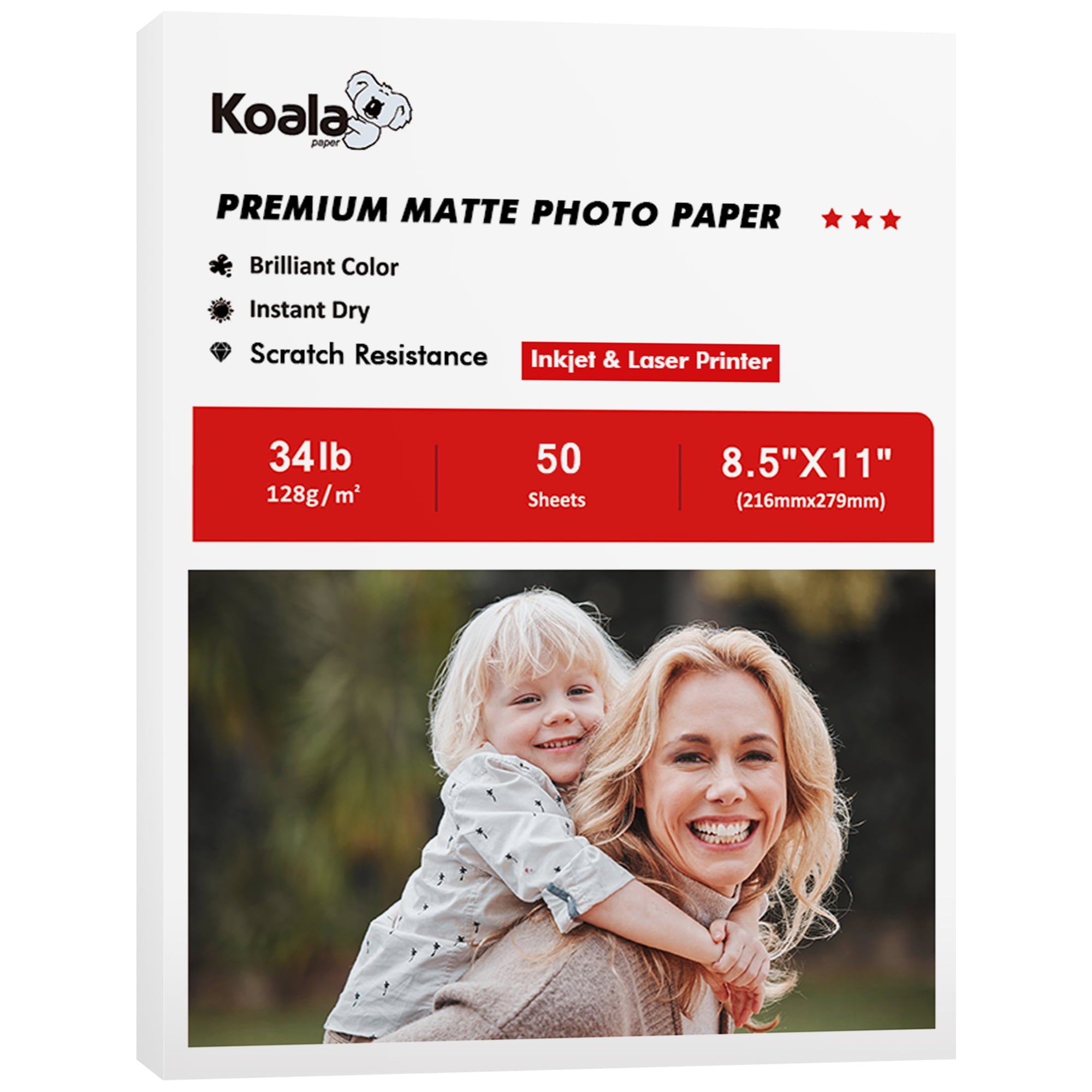 Koala Matte Photo Printer Paper 8.5X11 7Mil for Inkjet & Laser Printers