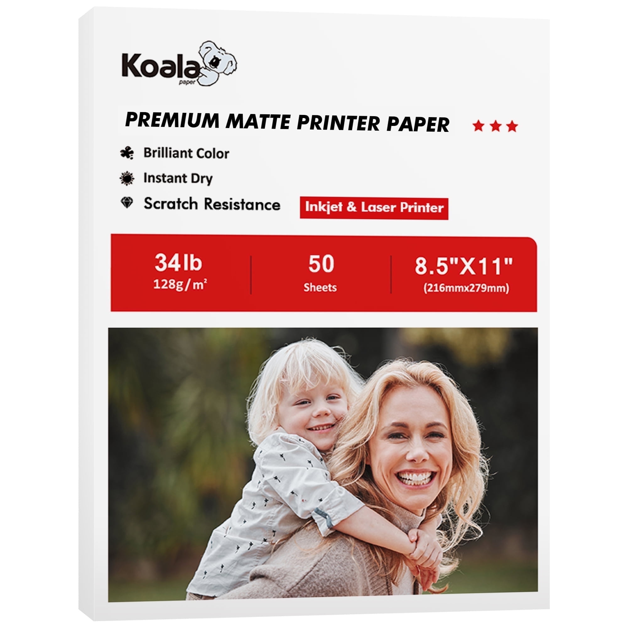 Koala Matte Presentation Photo Paper, 8.5x11 in Thin Matte Printer Paper, 50 Sheets for Inkjet and Laser Printers