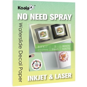 Koala No Need Spray Waterslide Decal Paper for Inkjet and Laser Printers, Matte White, Water Slide Paper DIY Tumbler, Mugs, Nail Arts, 5 Sheets 8.5X11
