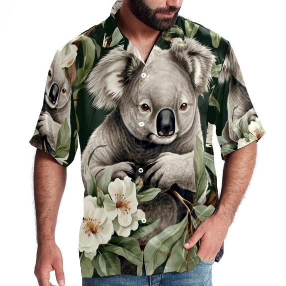 Koala Men's Hawaiian Print Casual Button Down Short Sleeve Summer Beach Shirt - Unisex