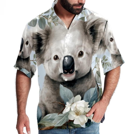 Koala Men's Short Sleeve Casual Printed Button Down Beach Shirt - Summer Unisex Top
