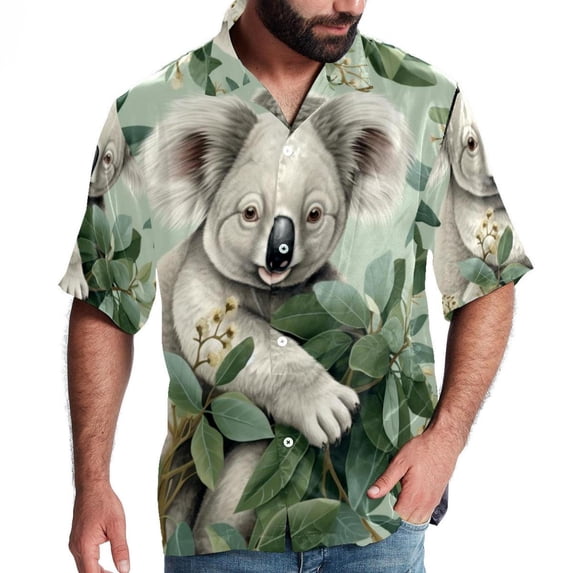 Koala Men's Short Sleeve Casual Printed Button Down Beach Shirts