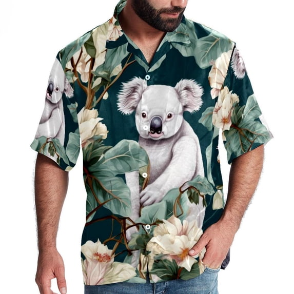 Koala Men's Short Sleeve Hawaiian Beach Poplin Shirt Casual Printed Button Down Summer Unisex Shirt
