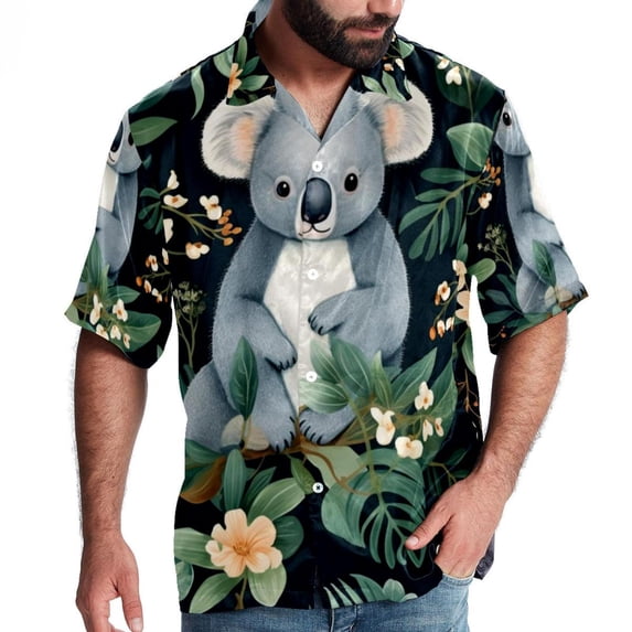 Koala Men's Short Sleeve Hawaiian Beach Shirts, Casual Printed Button Down Spread Collar Tops, Summer Unisex Style