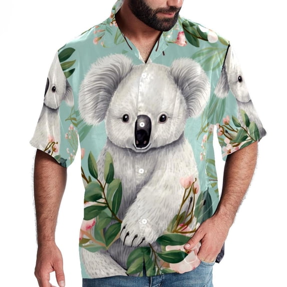 Koala Men's Short Sleeve Hawaiian Poplin Shirt, Casual Printed Button Down Summer Beach Shirts - Unisex