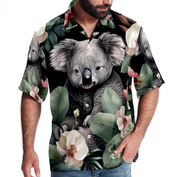Koala Men's Short Sleeve Poplin Shirt, Button Down Casual Summer Beach Printed Unisex Shirt