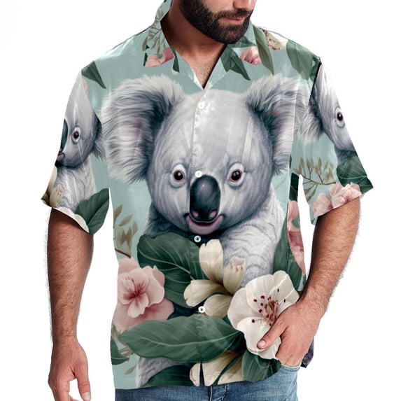Koala Men's Short Sleeve Poplin Shirts with Spread Collar Tops, Casual Printed Button Down Short Summer Beach Shirts for Men and Women