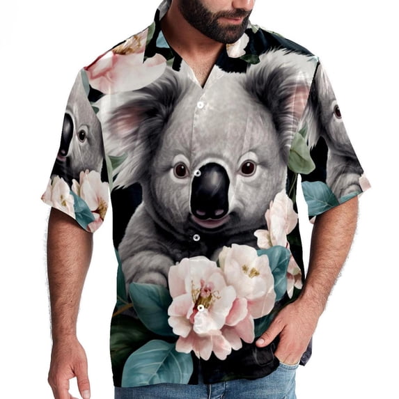 Koala Men's Short Sleeve Printed Poplin Shirt with Spread Collar Tops - Casual Button Down Summer Beach Shirt for Men and Women