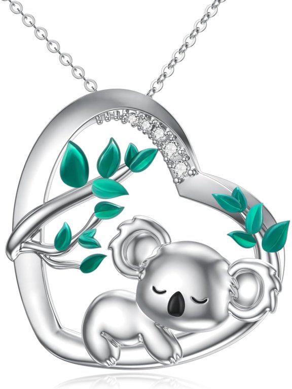 Koala Necklace 925 Sterling Silver Koala Bear Heart Pendant Necklaces Animal Love Jewelry Christmas Gifts for Women