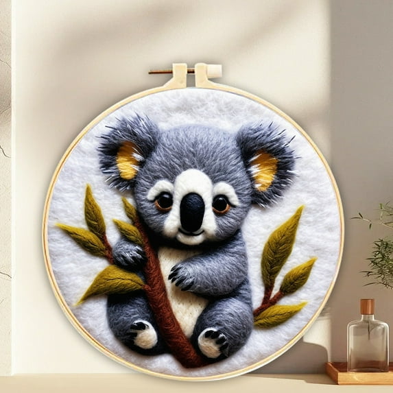 Koala Needle Felting Set Beginner Felt Painting Set with Wool Felt Painting Set Decorative Frame Suitable for Home Decoration Christmas Gift