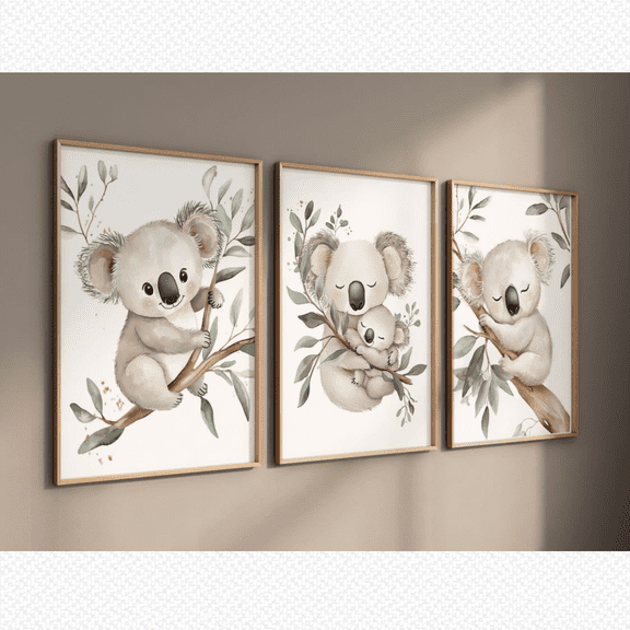 Koala Nursery Woodland Animal Baby Room Eucalyptus Neutral Baby Shower Poster Prints, Poster Only