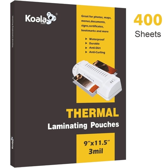 Koala Laminating Sheets 3 Mil Laminating Pouches 9x11.5 inch, 400 Count,Clear Waterproof Laminating Sheets 8.5 x 11 for Thermal Laminators