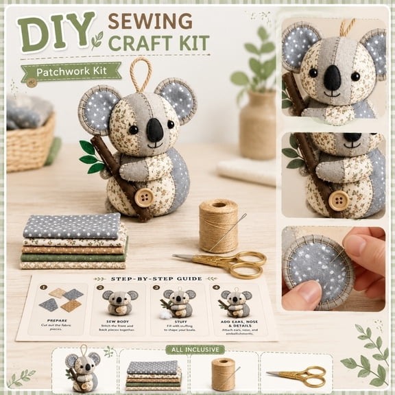 Koala Patchwork DIY Craft Kit, Handmade Sewing Project Set, Ideal Gift for Animal Lovers Sewing Beginners and Hobbyists