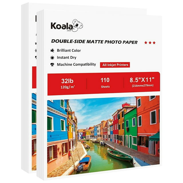 Koala Photo Paper 8.5x11 DoubleSided Matte 32lb 220 Sheets 120gsm for