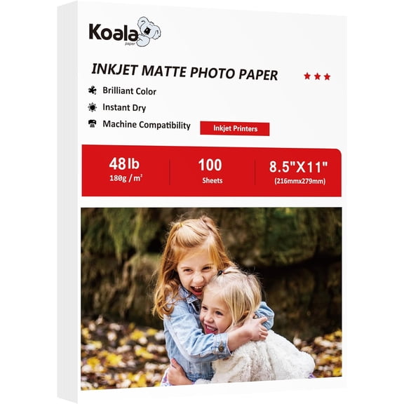 Koala Photo Paper Matte Coated 8.5X11 Inches Compatible with Inkjet Printer 48LB Presentation Paper 100 Sheets
