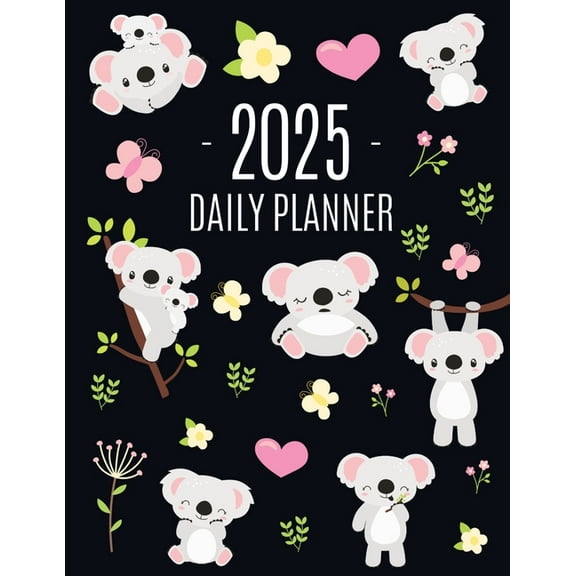 Koala Planner 2025: Australian Outback Animal Agenda: January-December Pretty Pink Butterflies & Yellow Flowers Monthly , (Paperback)