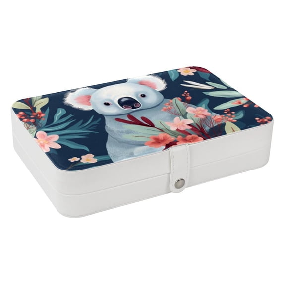 Koala Portable PU Leather Earring Organizer with Removable Compartment and Necklace Holder – Jewelry Stand Included