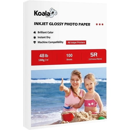 Koala Premium Glossy Photo Paper 5X7, 100 Sheets, 48lb 10Mil, Photo Printer Paper 5 x 7 for Inkjet Epson, Canon, HP