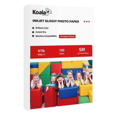 Koala Premium Glossy Photo Paper 5x7 100 Sheets, 61lb White Cardstock Paper 230gsm for Inkjet Printers Epson Canon HP