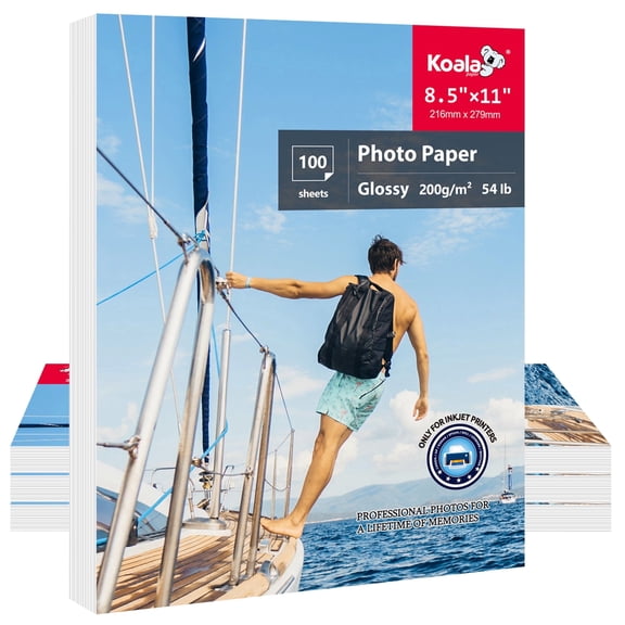 Koala Premium Glossy Photo Paper 8.5 x 11 Inch, 300 Sheets Water-Resistant Inkjet Photo Printer Paper, Resin-Coated Photo Paper 200gsm 54LB