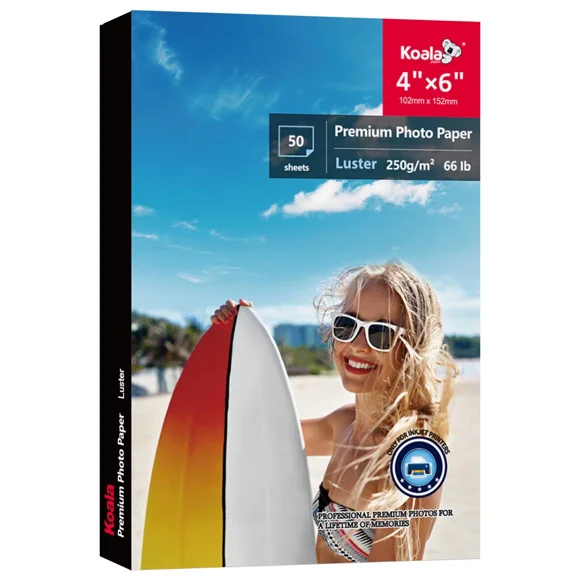 Koala Premium Luster Photo Paper 4x6 inch, Soft Glossy, 66 lb Picture Paper for Inkjet Printer 50 Sheets