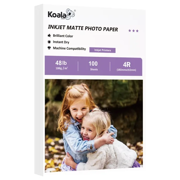 Koala Premium Matte Photo Paper 4x6 inch, 48lb, 180gsm, 100Ct, Work for Inkjet Printers Epson, HP, Canon