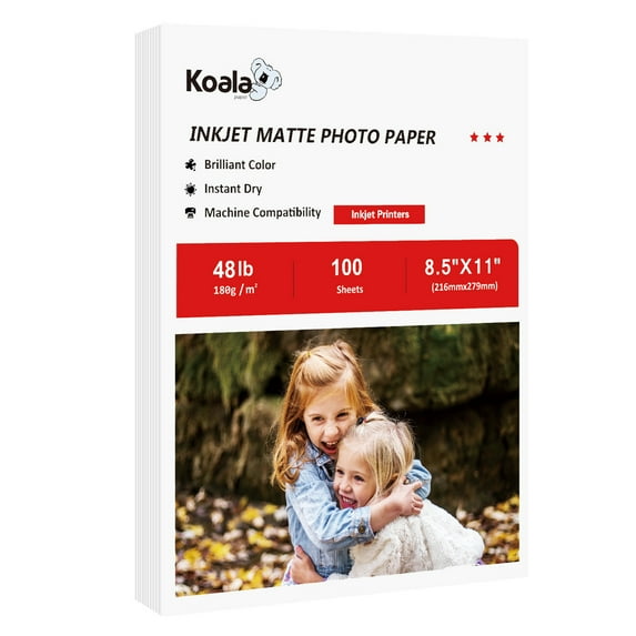 Koala Premium Matte Photo Paper 8.5X11 inches 48lb for Inkjet Printers Epson, Canon, Hp, 100 Sheets 180gsm