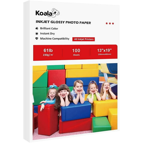 Koala Premium Photo Paper 13X19 Glossy 61lb Heavy Weight Thick Photo Paper for Inkjet Printers 100 Sheets 230gsm